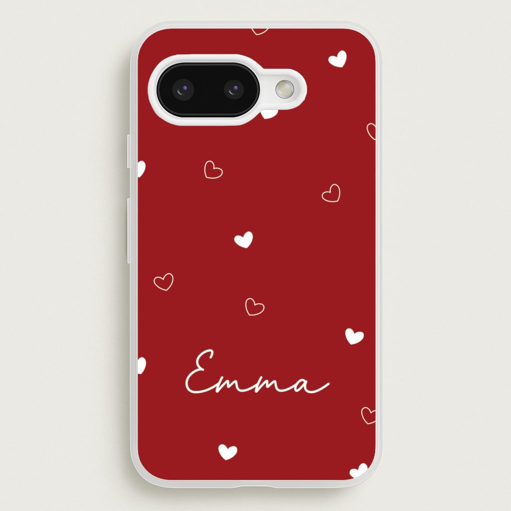 Red Hearts And Outlines Personalised Name - Personalised Phone Case for Google Pixel 9a