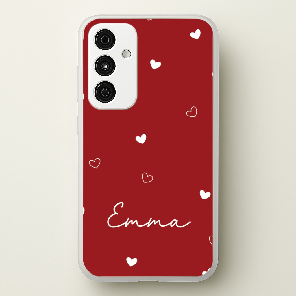 Red Hearts And Outlines Personalised Name - Personalised Phone Case for Galaxy A35