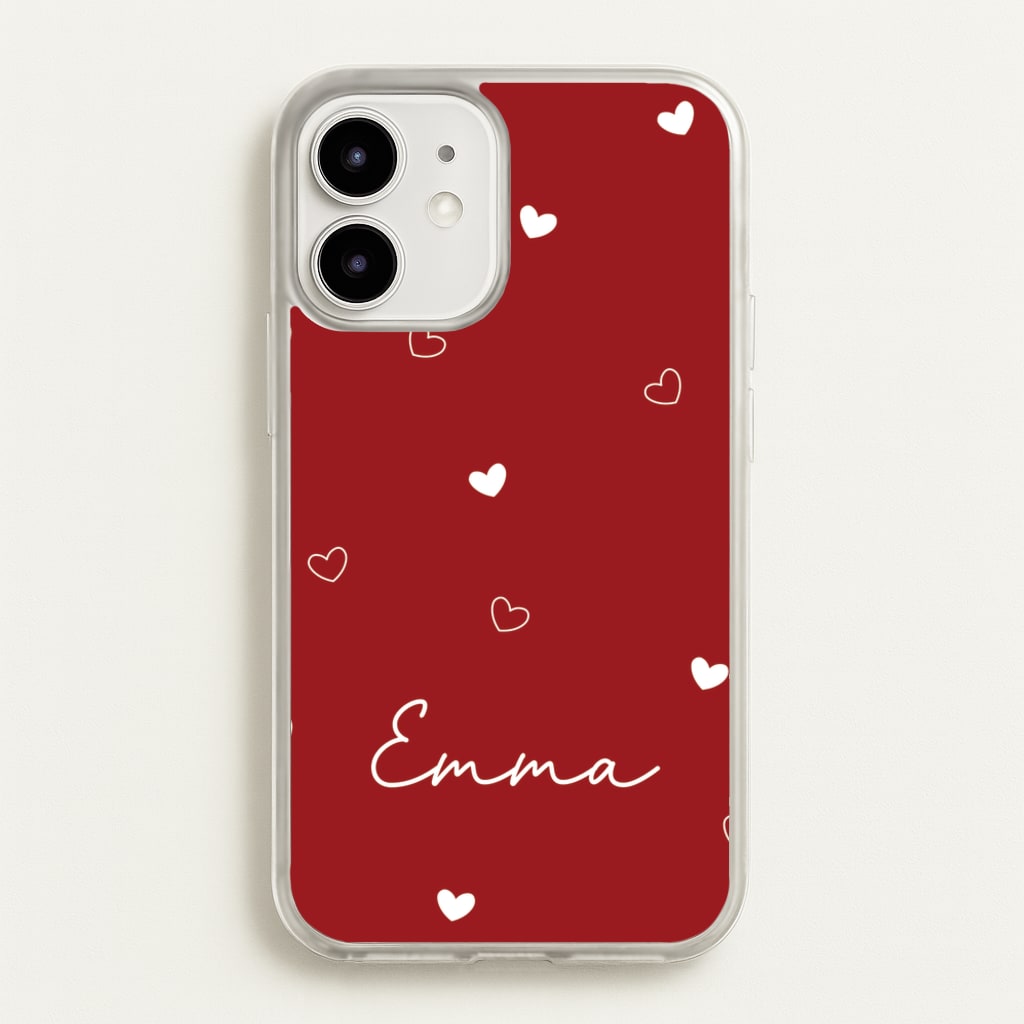 Red Hearts And Outlines Personalised Name - Personalised Phone Case for iPhone 12 / 12 Pro