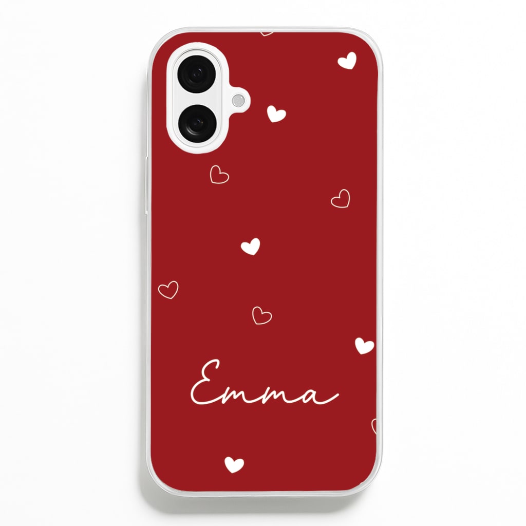 Red Hearts And Outlines Personalised Name - Personalised Phone Case for iPhone 16 Plus