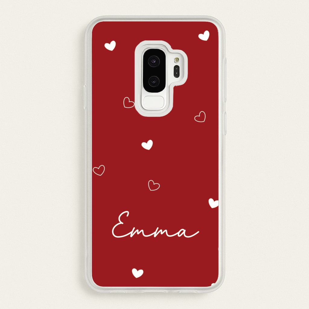 Red Hearts And Outlines Personalised Name - Personalised Phone Case for Galaxy S9 Plus