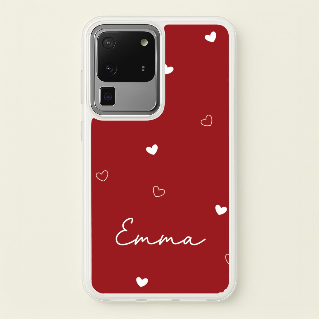 Red Hearts And Outlines Personalised Name - Personalised Phone Case for Galaxy S20 Ultra