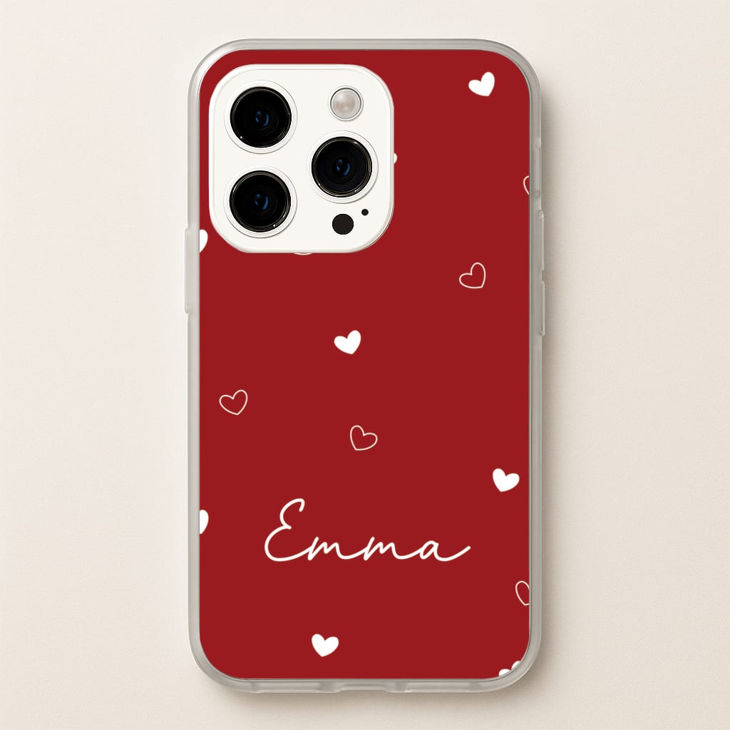 Red Hearts And Outlines Personalised Name - Personalised Phone Case for iPhone 14 Pro Max