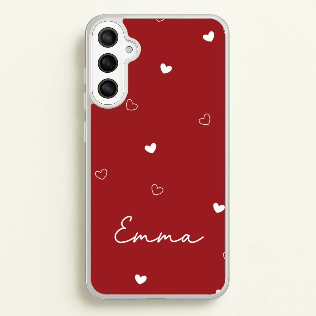 Red Hearts And Outlines Personalised Name - Personalised Phone Case for Galaxy A34