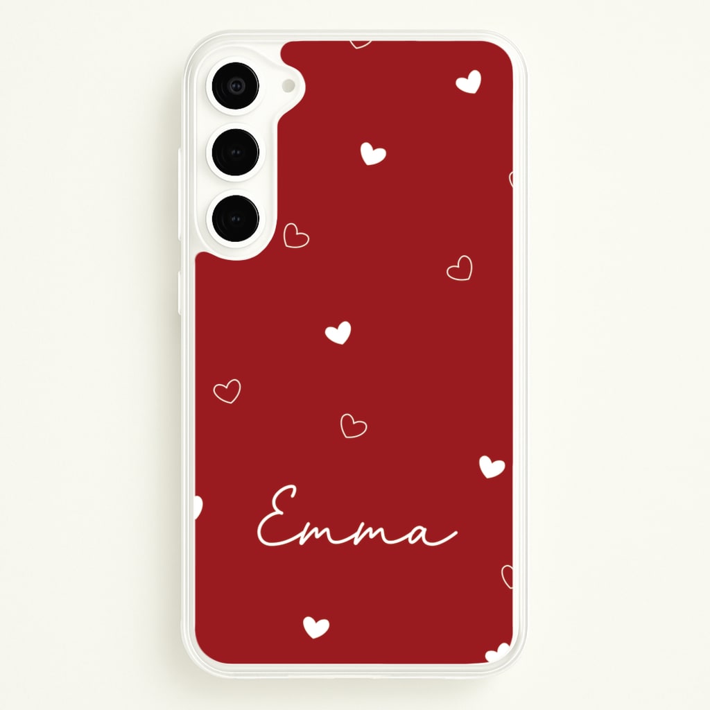 Red Hearts And Outlines Personalised Name - Personalised Phone Case for Galaxy S23