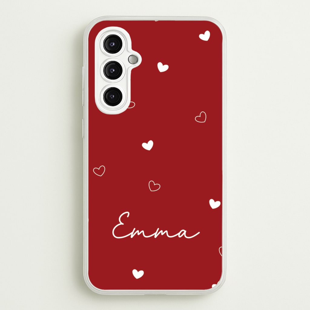 Red Hearts And Outlines Personalised Name - Personalised Phone Case for Galaxy A14