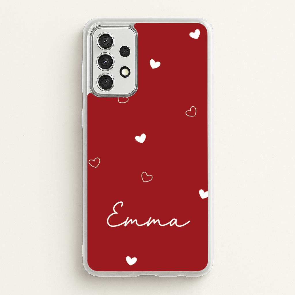 Red Hearts And Outlines Personalised Name - Personalised Phone Case for Galaxy A52 / A52s