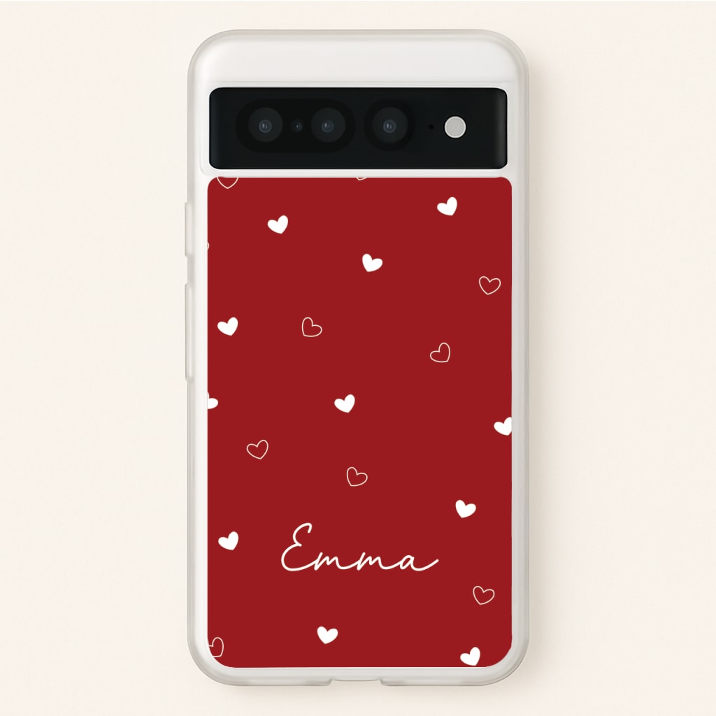 Red Hearts And Outlines Personalised Name - Personalised Phone Case for Google Pixel 7 Pro