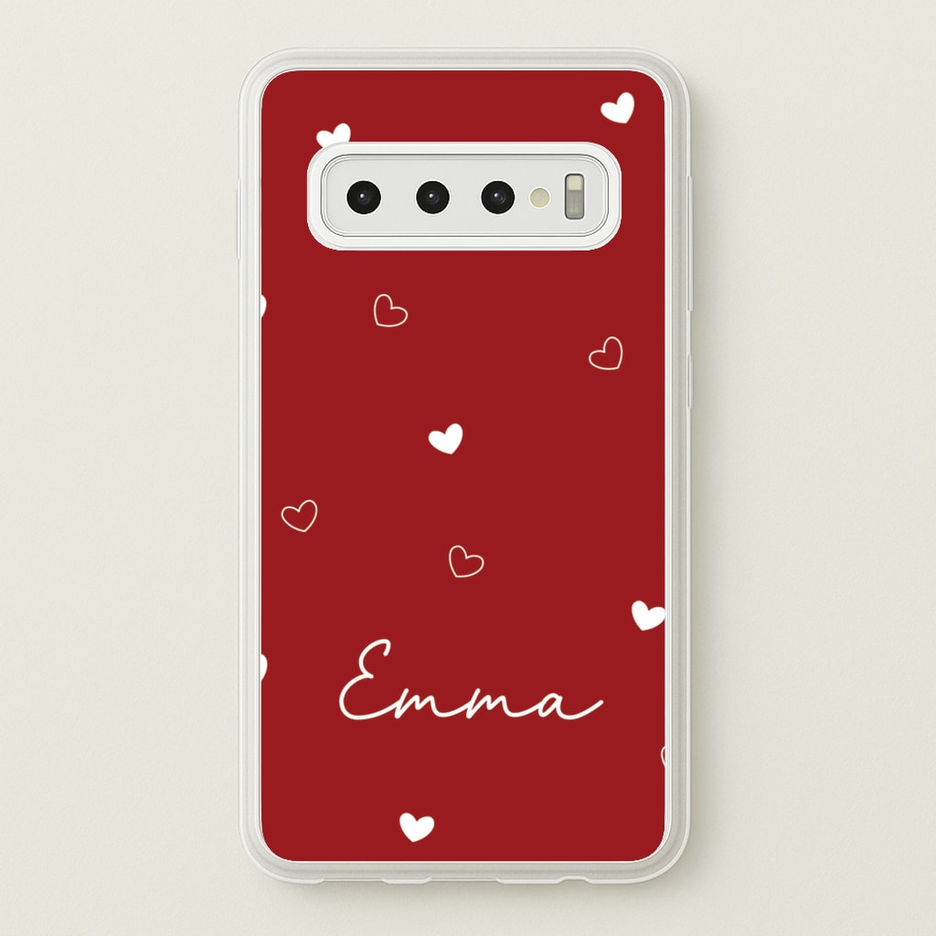 Red Hearts And Outlines Personalised Name - Personalised Phone Case for Galaxy S10 Plus