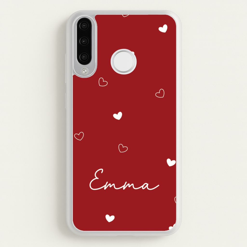 Red Hearts And Outlines Personalised Name - Personalised Phone Case for Huawei P30 Lite