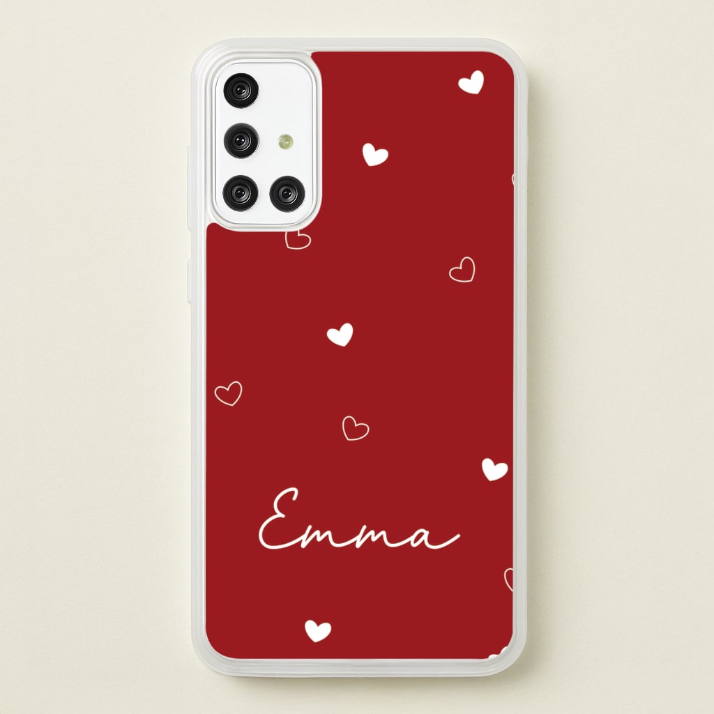 Red Hearts And Outlines Personalised Name - Personalised Phone Case for Galaxy A71