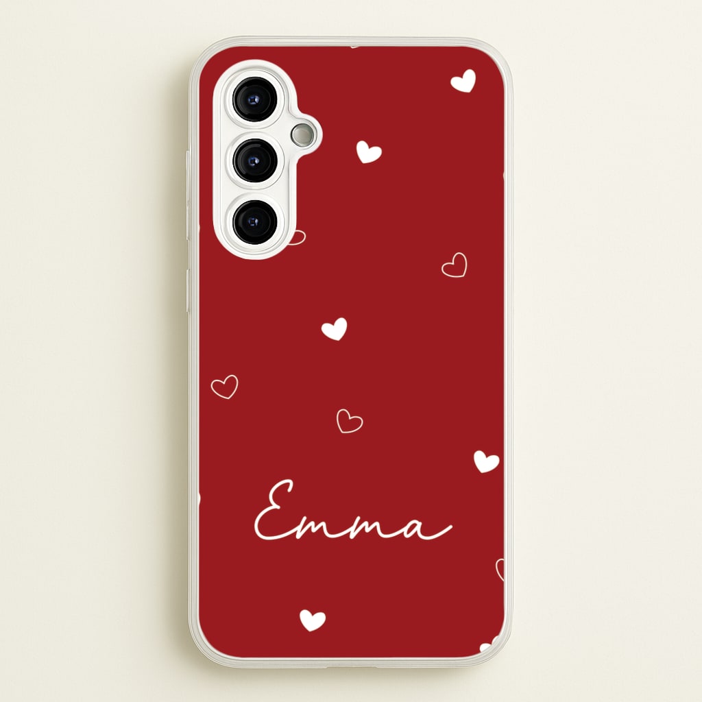 Red Hearts And Outlines Personalised Name - Personalised Phone Case for Galaxy A54