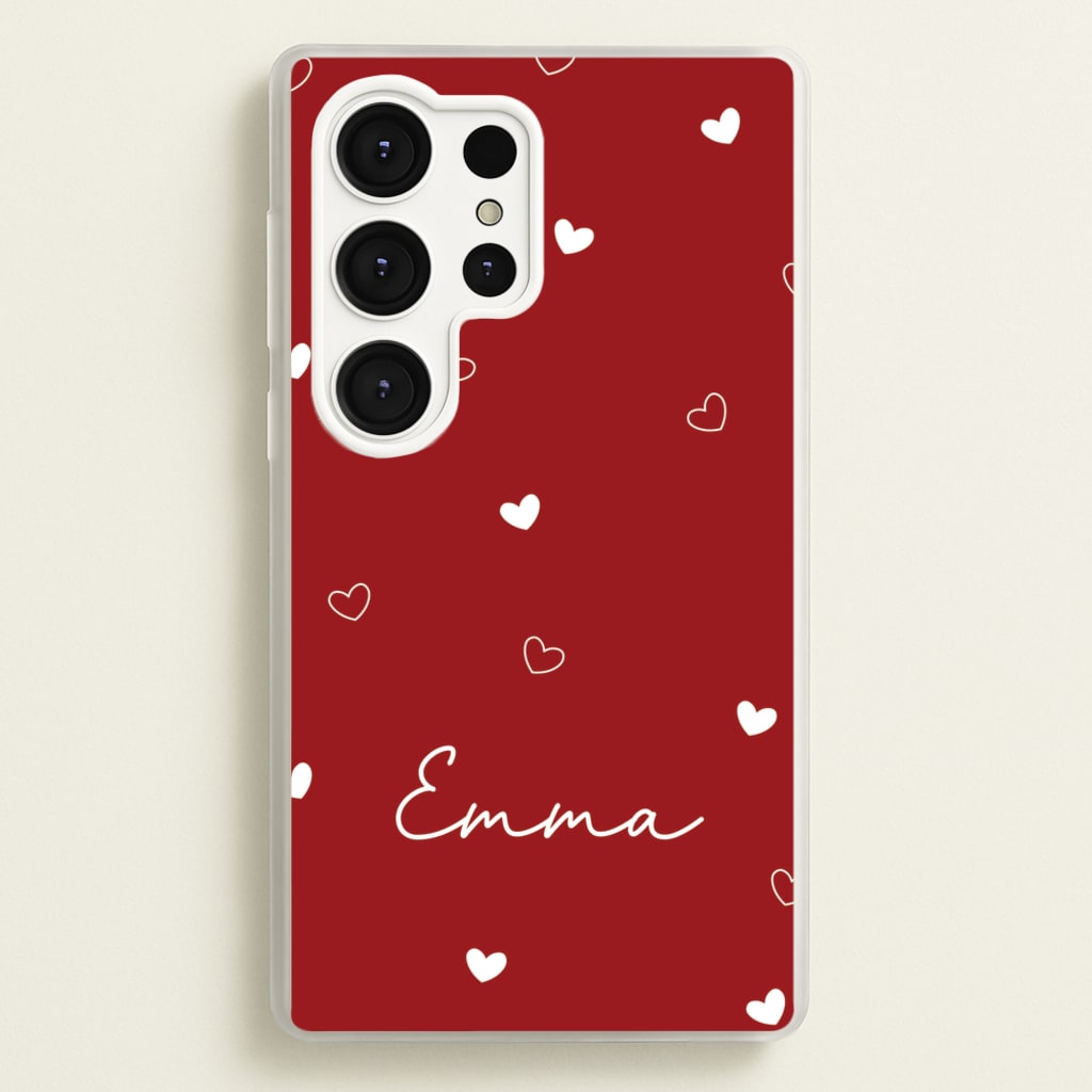 Red Hearts And Outlines Personalised Name - Personalised Phone Case for Galaxy S25 Ultra