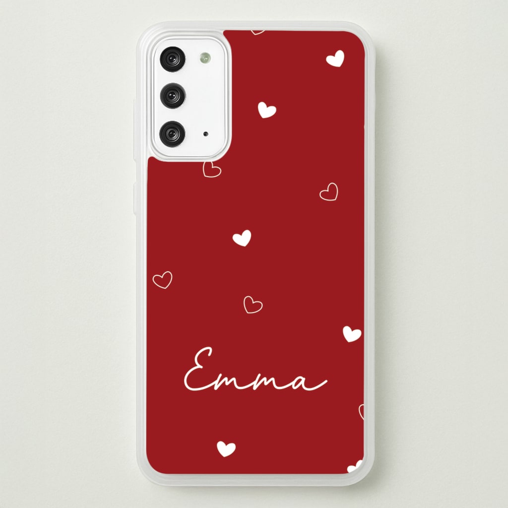 Red Hearts And Outlines Personalised Name - Personalised Phone Case for Galaxy Note 20