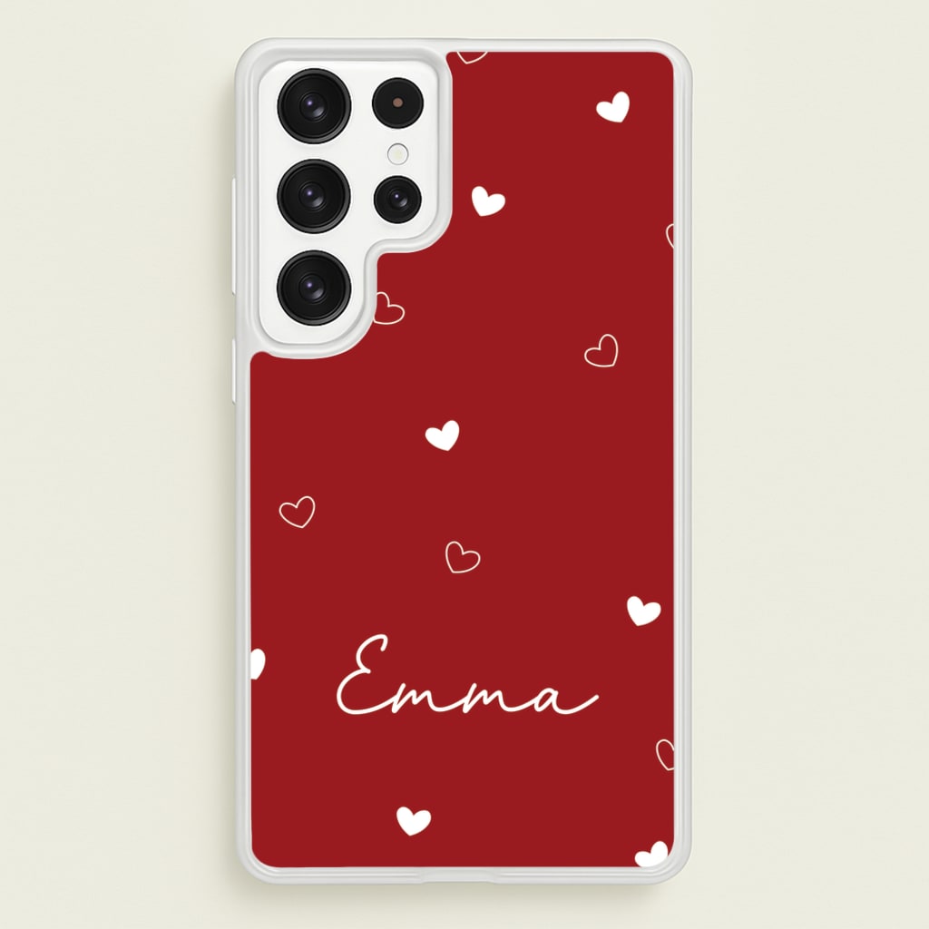 Red Hearts And Outlines Personalised Name - Personalised Phone Case for Galaxy S23 Ultra
