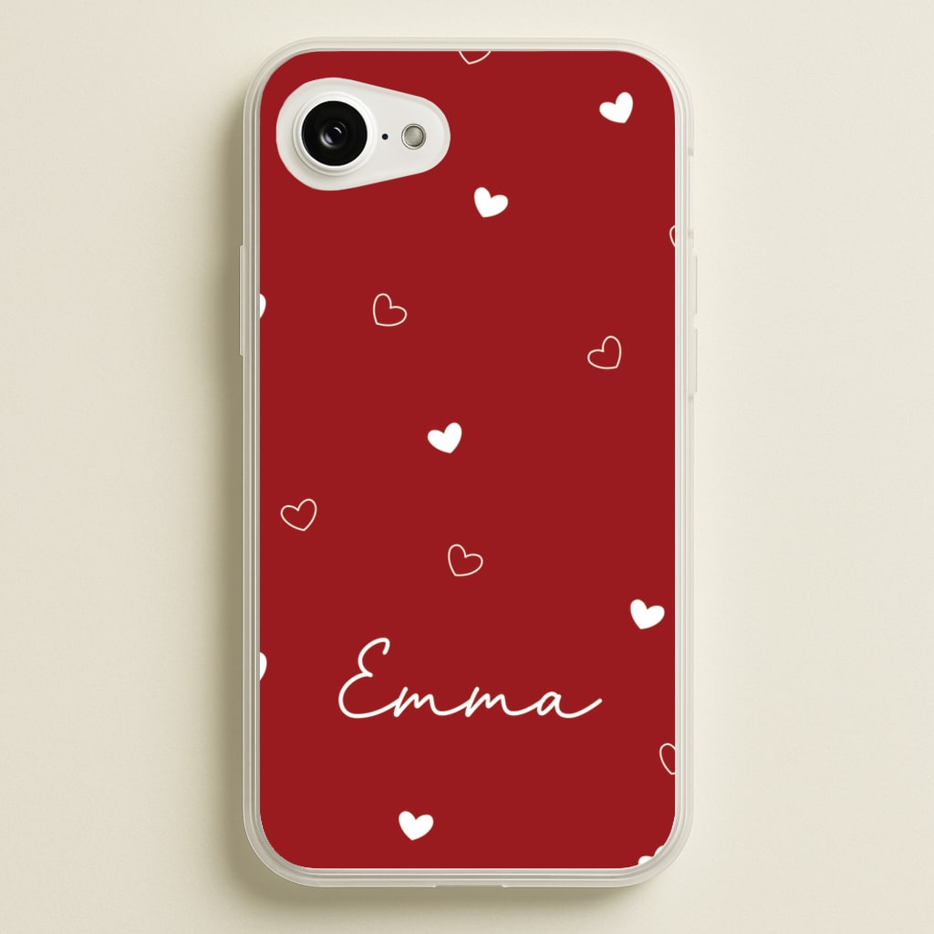 Red Hearts And Outlines Personalised Name - Personalised Phone Case for iPhone 16e