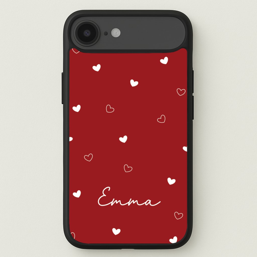 Red Hearts And Outlines Personalised Name Phone Case for iPhone 17 Air
