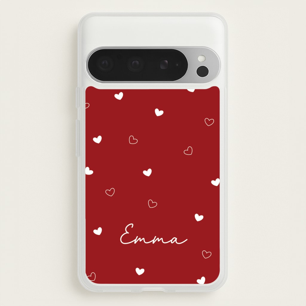 Red Hearts And Outlines Personalised Name - Personalised Phone Case for Google Pixel 9 Pro XL