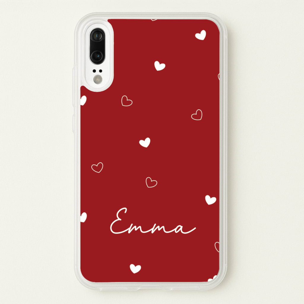 Red Hearts And Outlines Personalised Name - Personalised Phone Case for Huawei P20