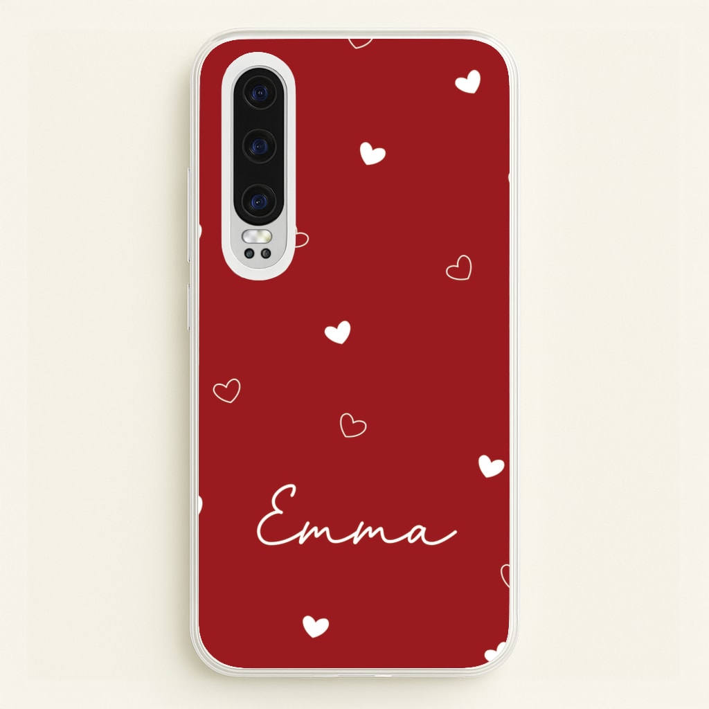 Red Hearts And Outlines Personalised Name - Personalised Phone Case for Huawei P30