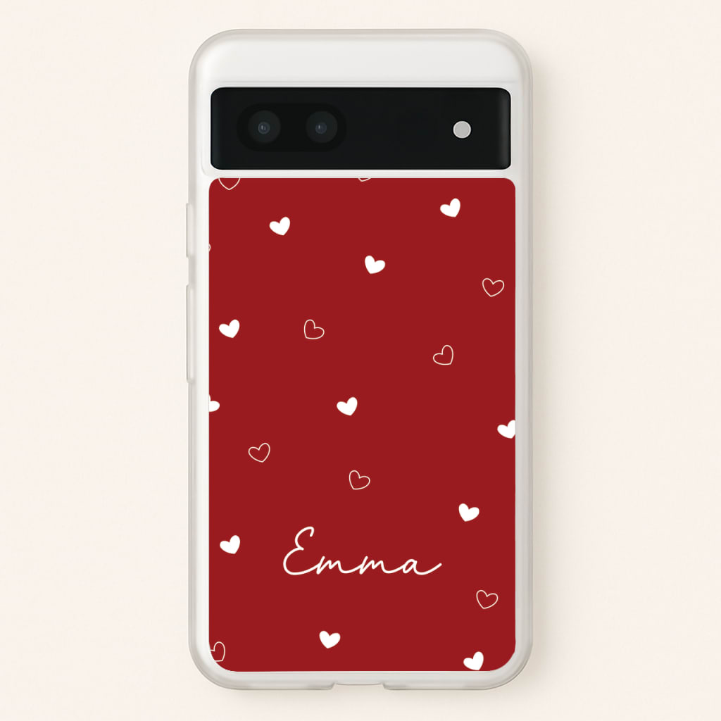 Red Hearts And Outlines Personalised Name - Personalised Phone Case for Google Pixel 7a