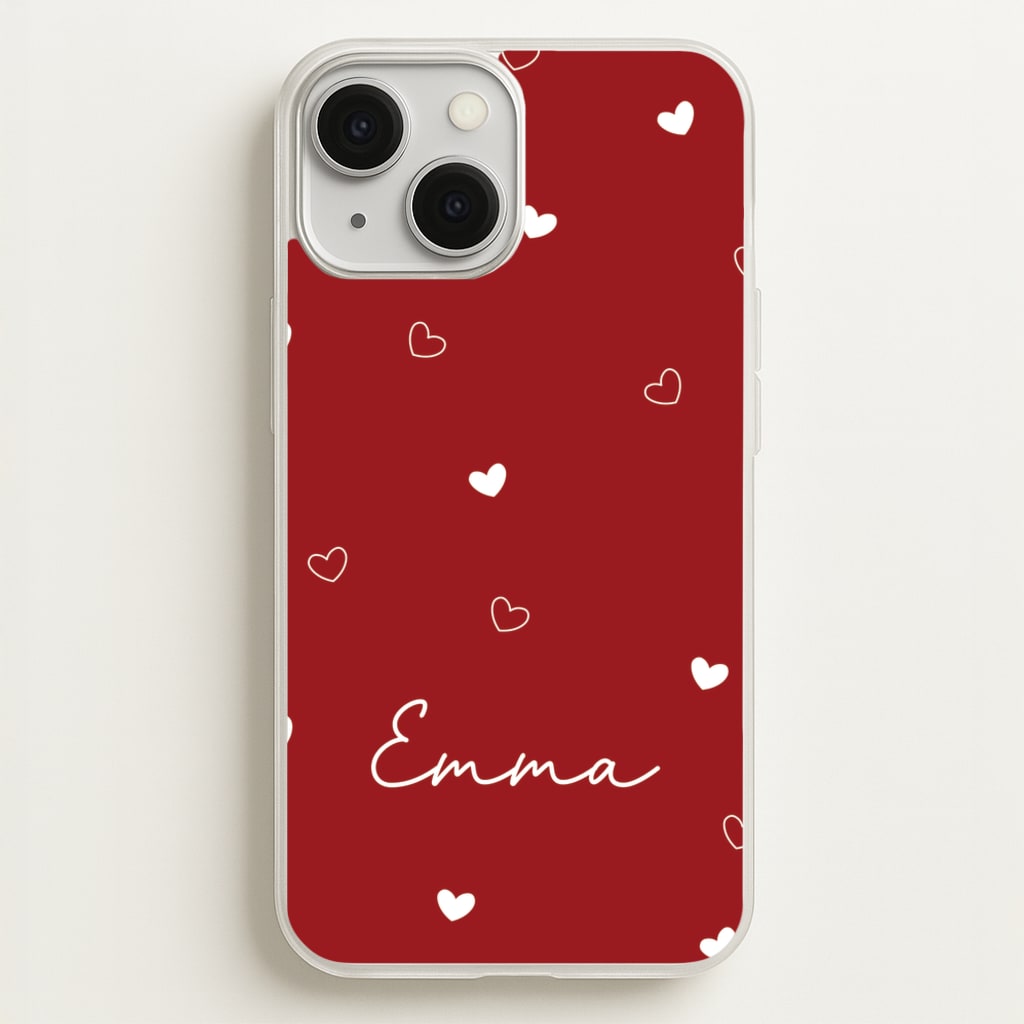Red Hearts And Outlines Personalised Name - Personalised Phone Case for iPhone 13