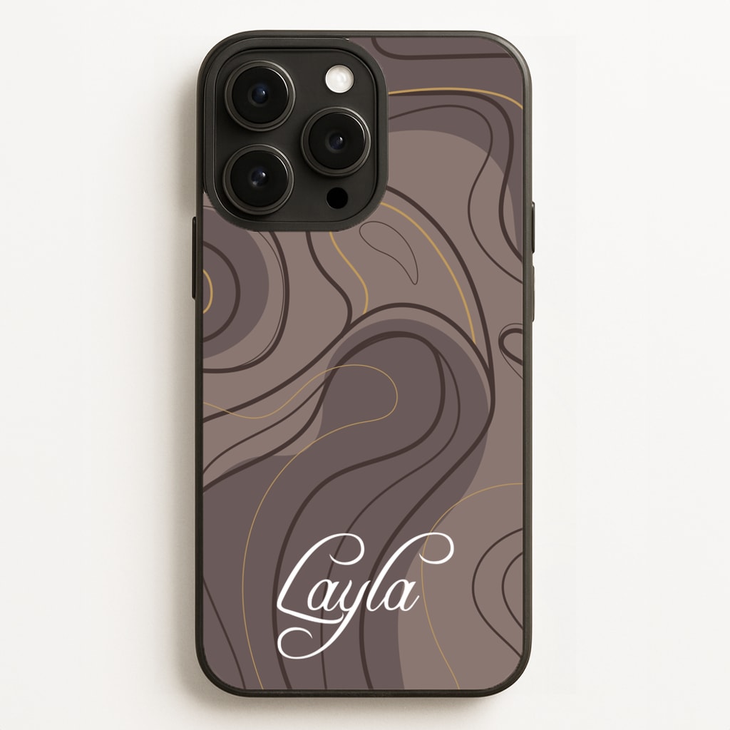 Brown Marble Waves Personalised Name Phone Case