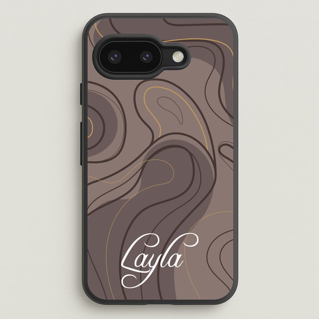 Brown Marble Waves Personalised Name - Personalised Phone Case for Google Pixel 9a