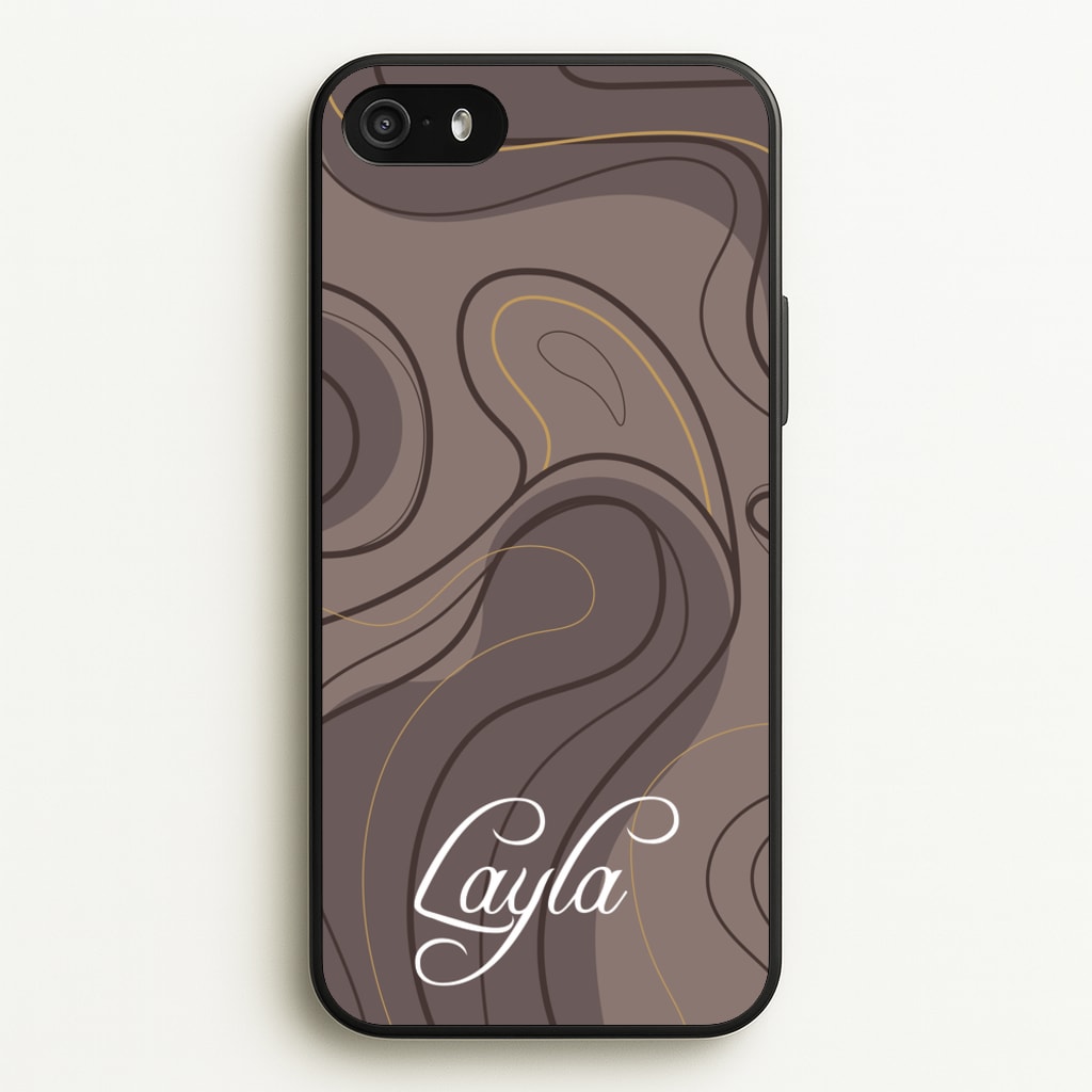 Brown Marble Waves Personalised Name - Personalised Phone Case for iPhone 5 / 5s / SE 2016
