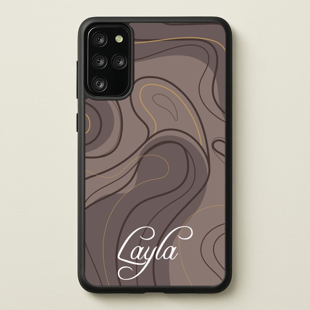 Brown Marble Waves Personalised Name - Personalised Phone Case for Galaxy S20 Plus