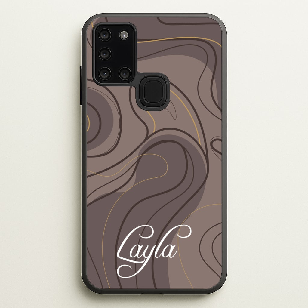 Brown Marble Waves Personalised Name - Personalised Phone Case for Galaxy A21s