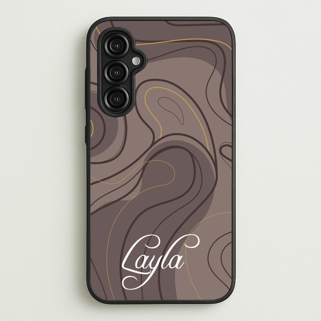 Brown Marble Waves Personalised Name - Personalised Phone Case for Galaxy A14
