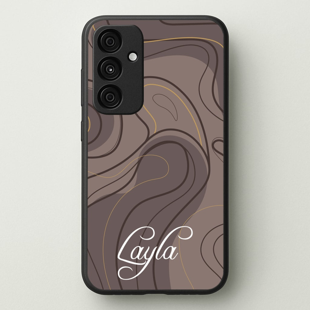 Brown Marble Waves Personalised Name - Personalised Phone Case for Galaxy A35