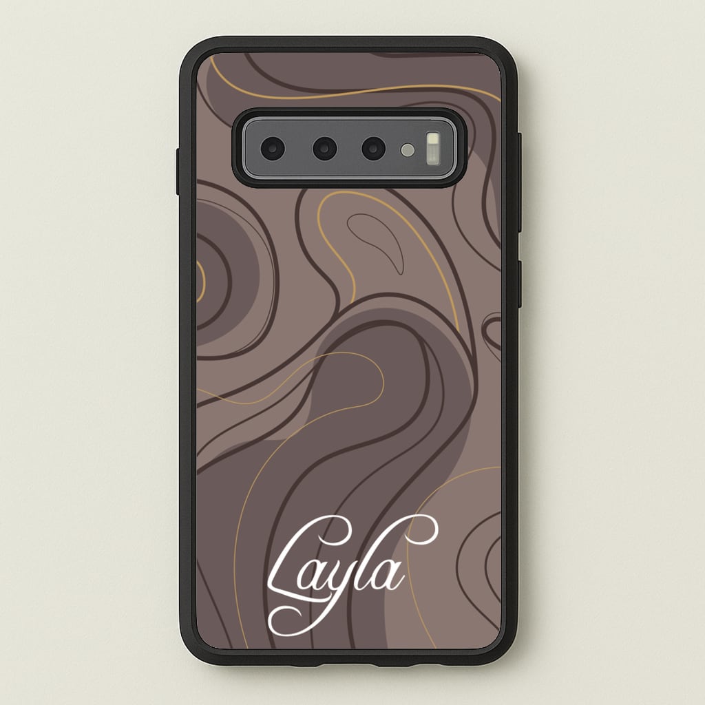 Brown Marble Waves Personalised Name - Personalised Phone Case for Galaxy S10 Plus