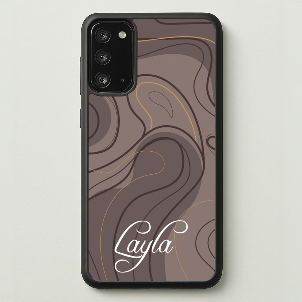 Brown Marble Waves Personalised Name - Personalised Phone Case for Galaxy Note 20