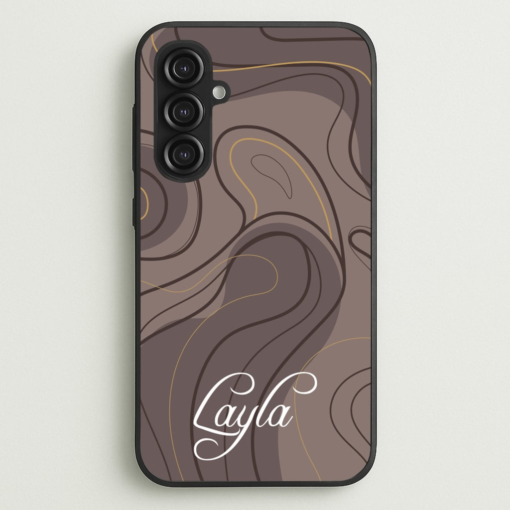 Brown Marble Waves Personalised Name - Personalised Phone Case for Galaxy S23FE