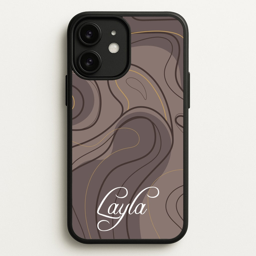 Brown Marble Waves Personalised Name - Personalised Phone Case for iPhone 11