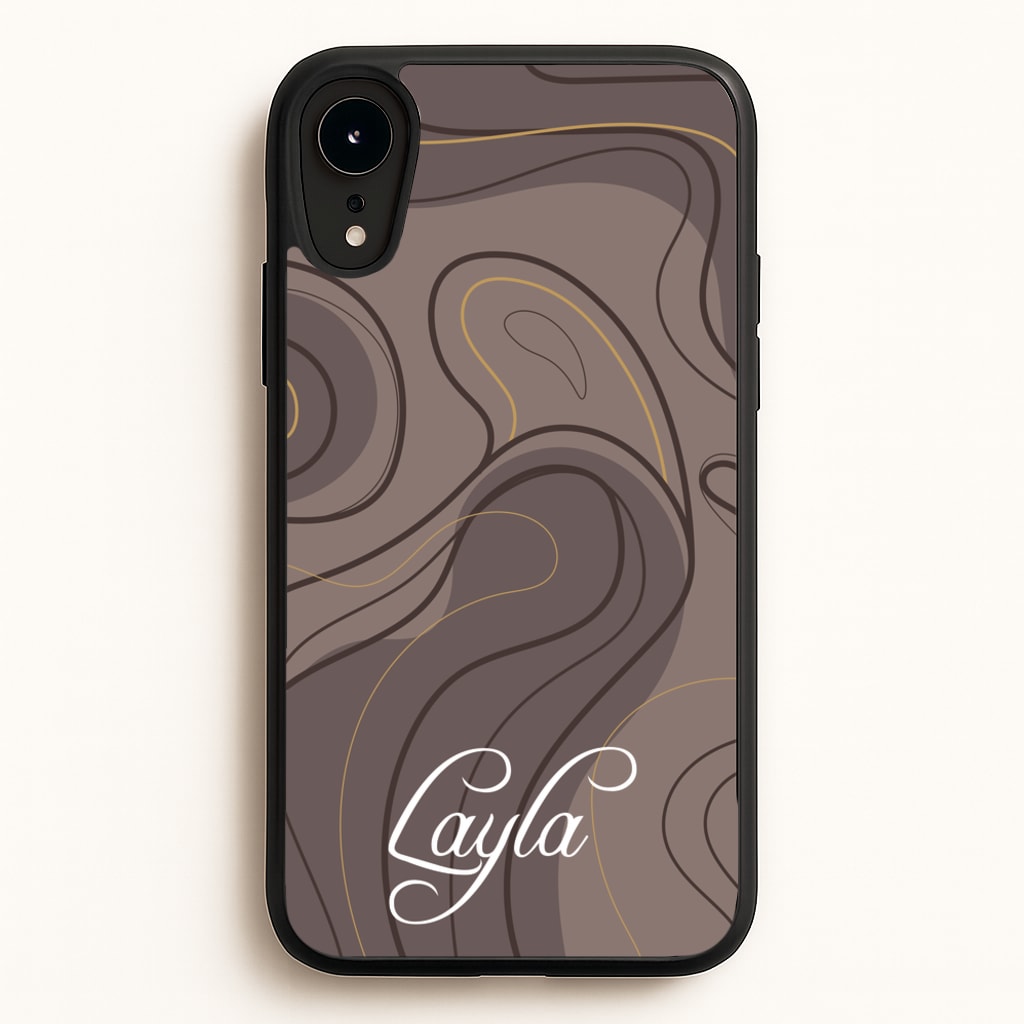 Brown Marble Waves Personalised Name - Personalised Phone Case for iPhone XR