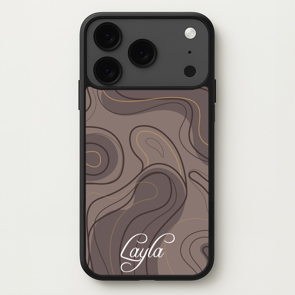 Brown Marble Waves Personalised Name Phone Case for iPhone 17 Pro