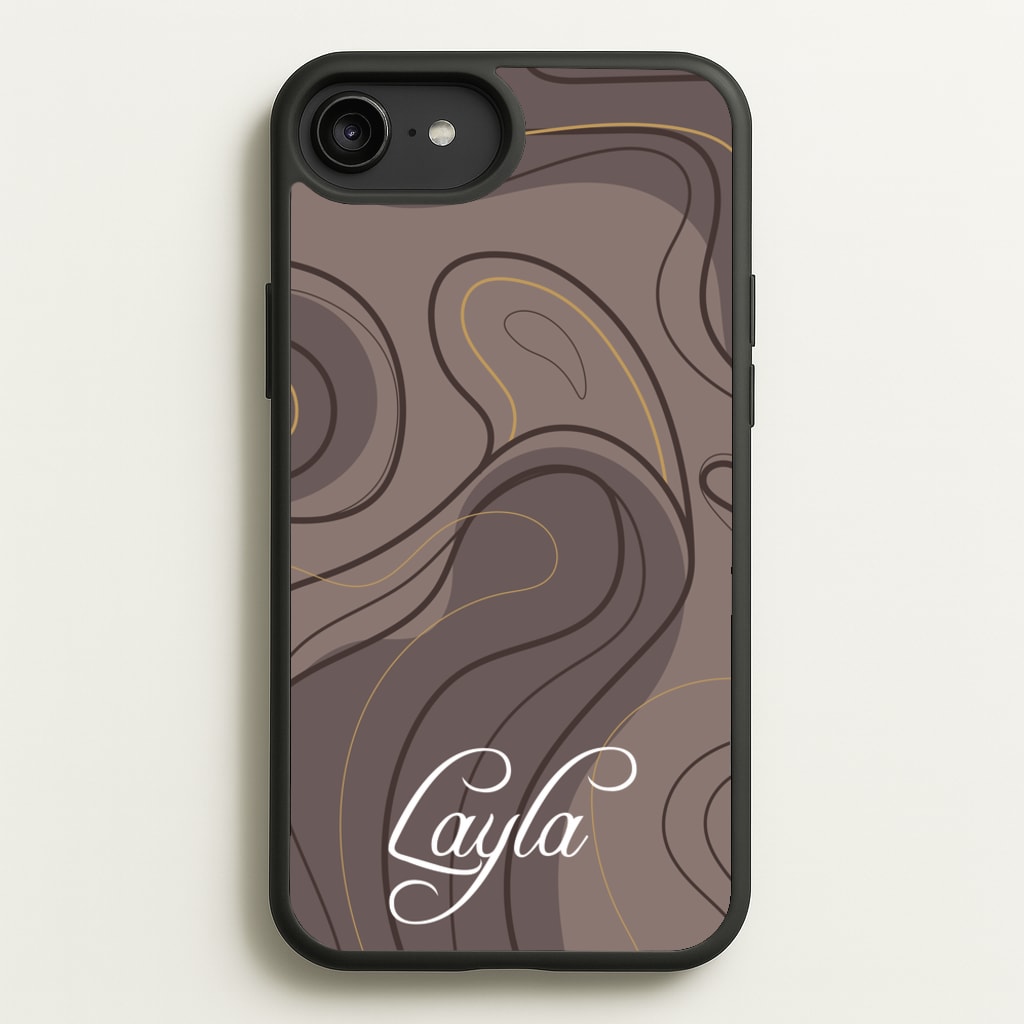 Brown Marble Waves Personalised Name - Personalised Phone Case for iPhone 6 Plus / 7 Plus / 8 Plus