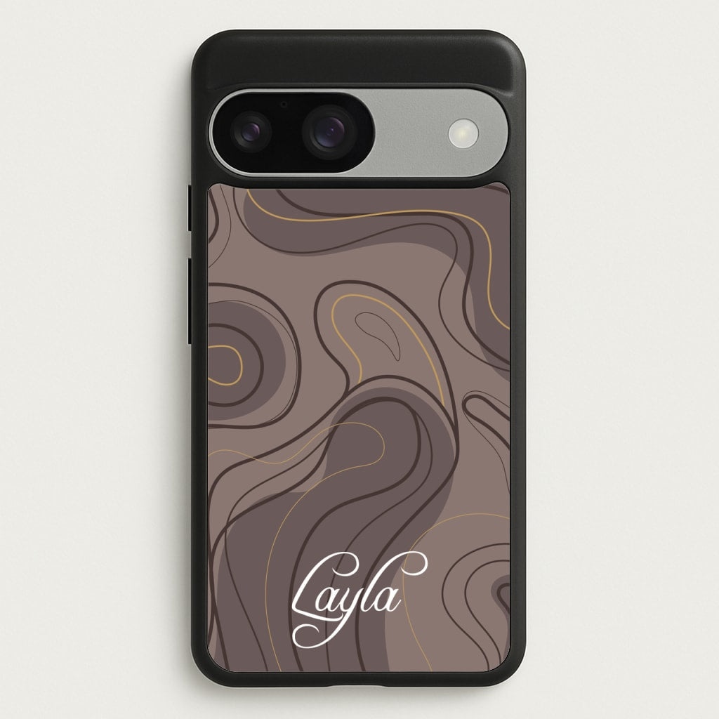 Brown Marble Waves Personalised Name - Personalised Phone Case for Google Pixel 9 / 9 Pro