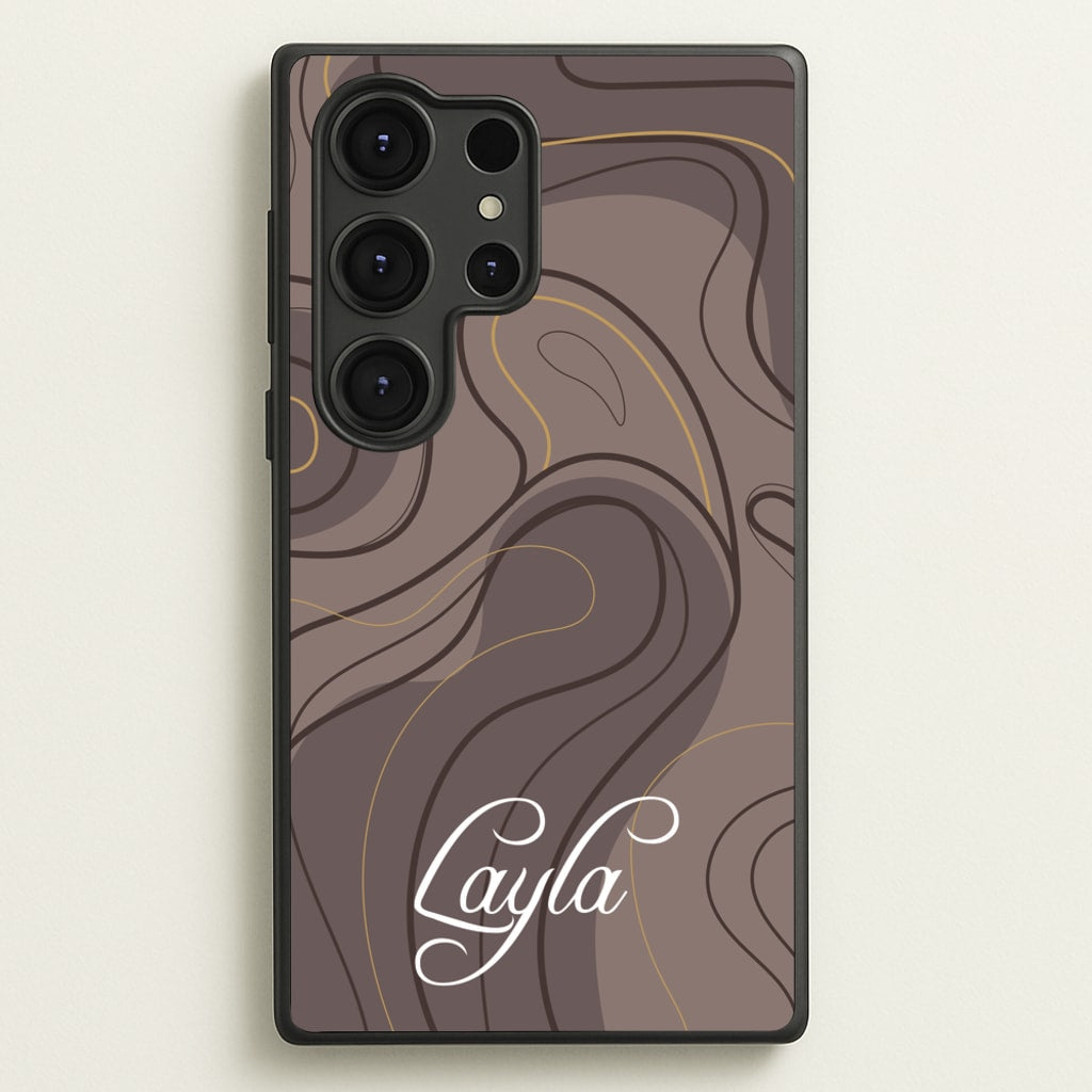 Brown Marble Waves Personalised Name - Personalised Phone Case for Galaxy S25 Ultra