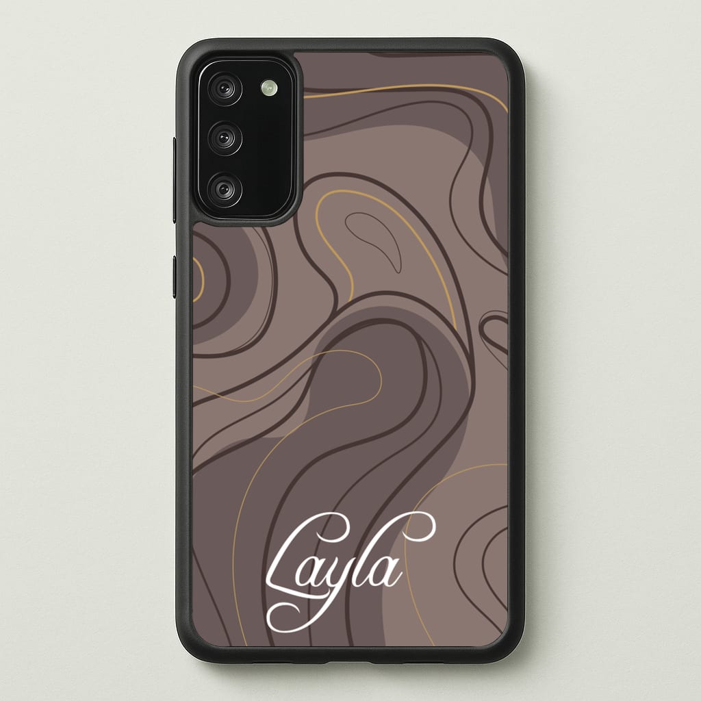 Brown Marble Waves Personalised Name - Personalised Phone Case for Galaxy S20FE
