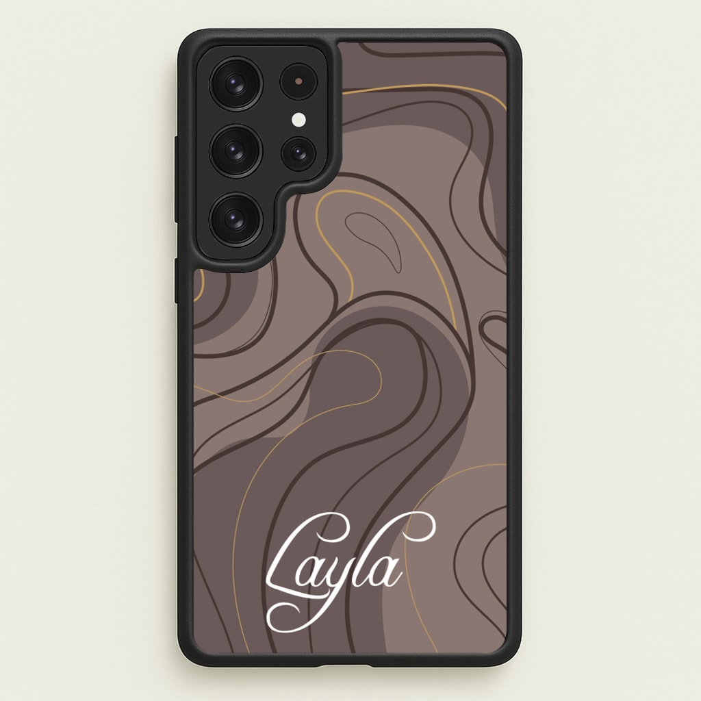 Brown Marble Waves Personalised Name - Personalised Phone Case for Galaxy S23 Ultra
