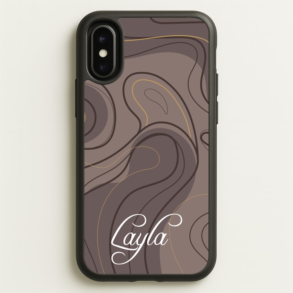 Brown Marble Waves Personalised Name - Personalised Phone Case for iPhone X / XS