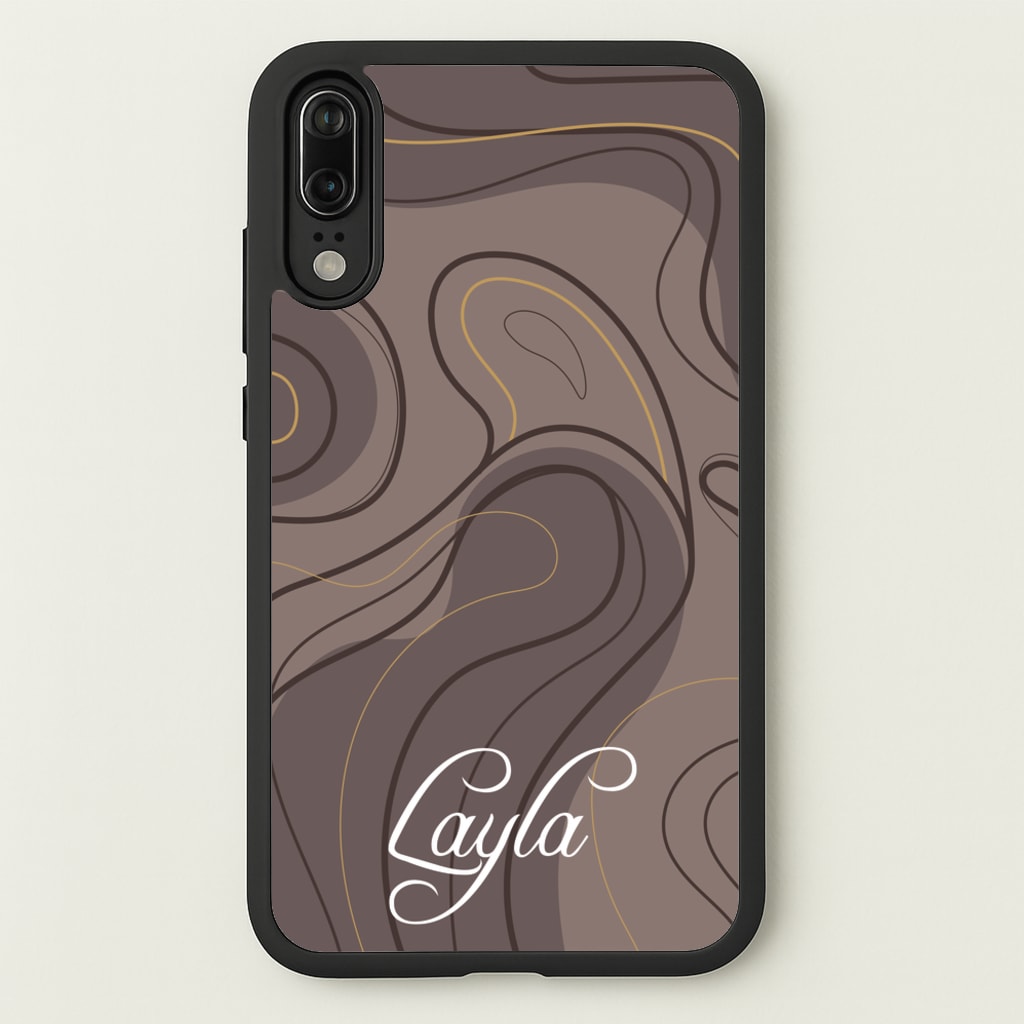 Brown Marble Waves Personalised Name - Personalised Phone Case for Huawei P20