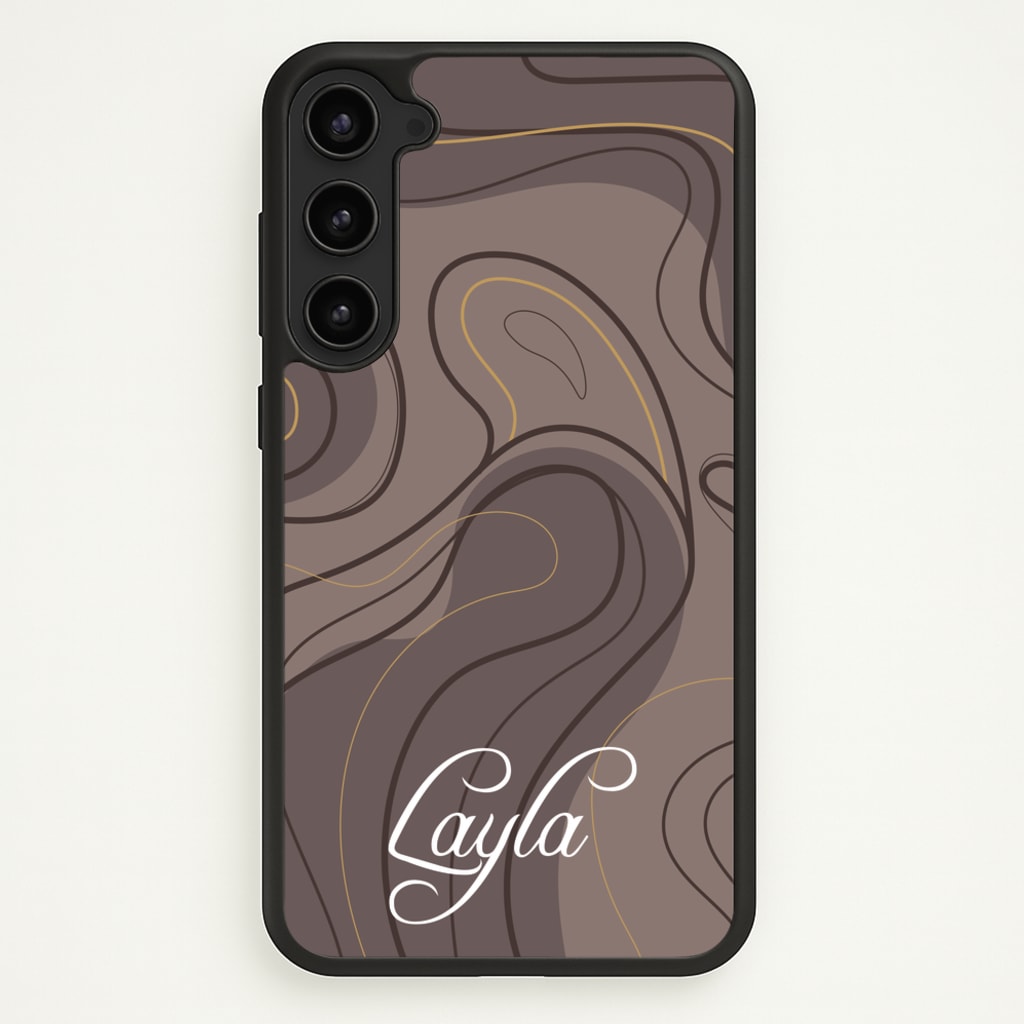 Brown Marble Waves Personalised Name - Personalised Phone Case for Galaxy S23 Plus
