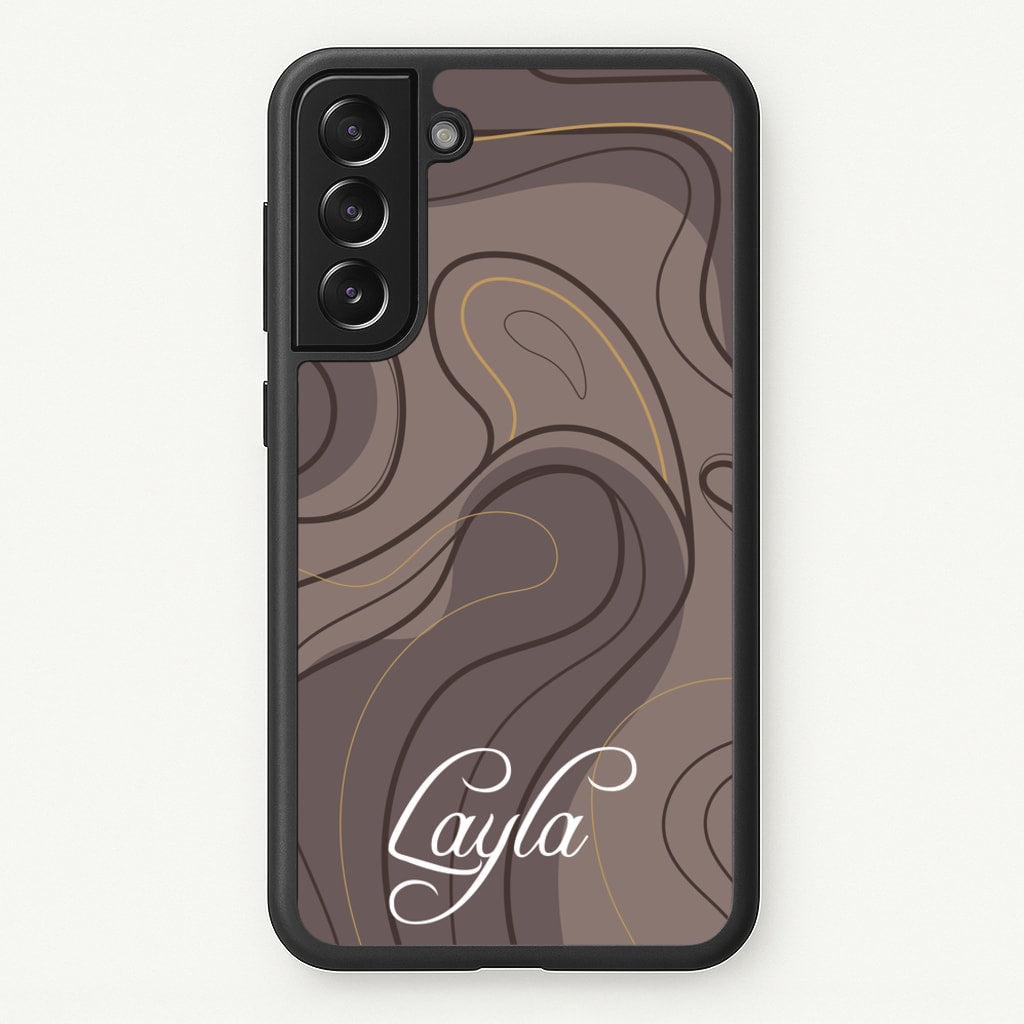 Brown Marble Waves Personalised Name - Personalised Phone Case for Galaxy S22