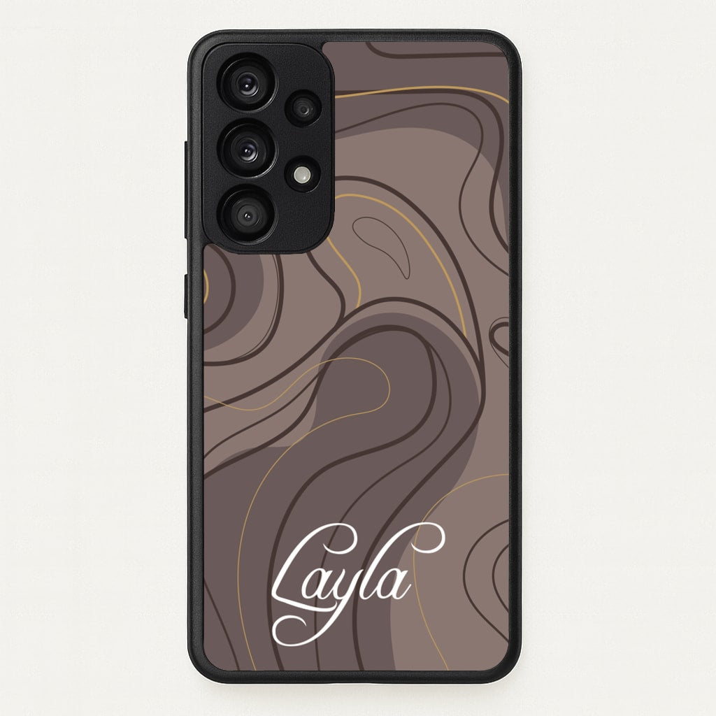 Brown Marble Waves Personalised Name - Personalised Phone Case for Galaxy A33