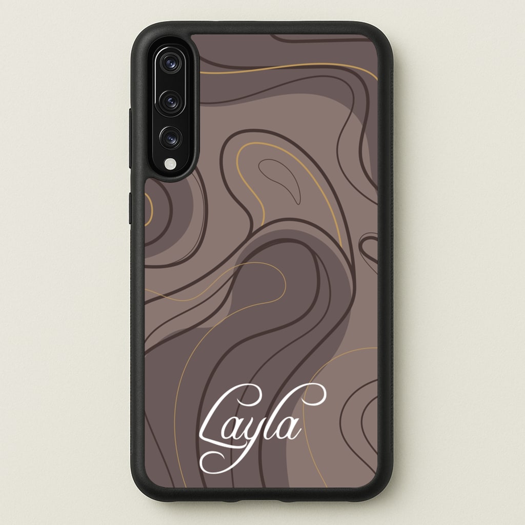 Brown Marble Waves Personalised Name - Personalised Phone Case for Huawei P20 Pro